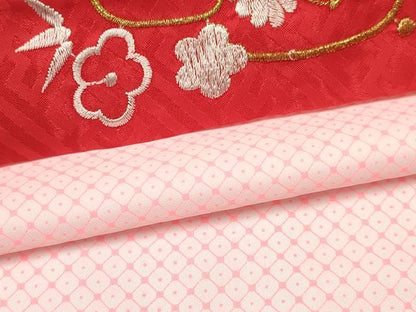 平和屋着物[]七五三　女の子　７歳　祝着　四つ身　襦袢(単衣・半衿刺繍)セット　草花文　暈し染め　金彩　DABA3973ma