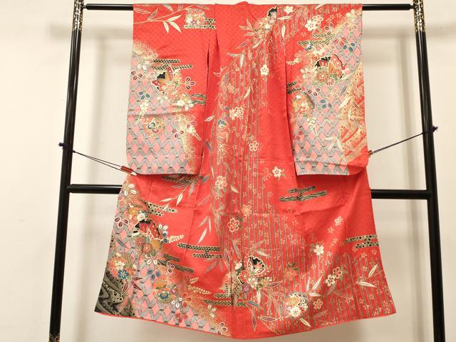 平和屋着物[]七五三　女の子　７歳　祝着　四つ身　雪輪花蝶文　金彩　逸品　DABA3974ma