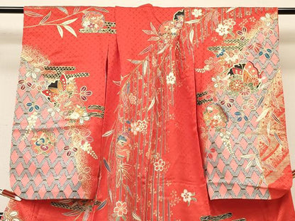 平和屋着物[]七五三　女の子　７歳　祝着　四つ身　雪輪花蝶文　金彩　逸品　DABA3974ma