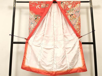 平和屋着物[]七五三　女の子　７歳　祝着　四つ身　雪輪花蝶文　金彩　逸品　DABA3974ma