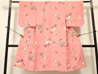 平和屋着物[]七五三　女の子　７歳　祝着　四つ身　玩具花丸文　逸品　DABA3976ma