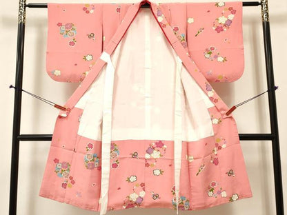 平和屋着物[]七五三　女の子　７歳　祝着　四つ身　玩具花丸文　逸品　DABA3976ma