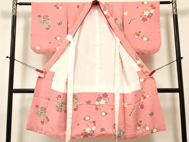 平和屋着物[]七五三　女の子　７歳　祝着　四つ身　玩具花丸文　逸品　DABA3976ma