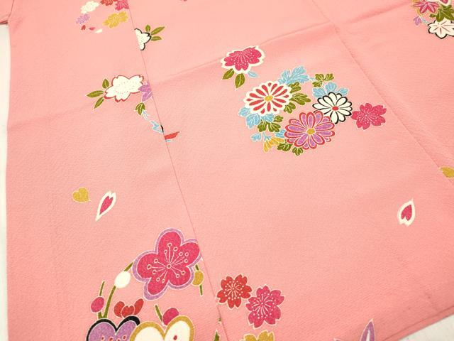 平和屋着物[]七五三　女の子　７歳　祝着　四つ身　玩具花丸文　逸品　DABA3976ma