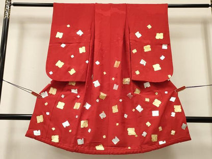 平和屋着物[]七五三　女の子　３歳　祝着　三つ身　破れ色紙散らし　金銀彩　逸品　DABA3978ma