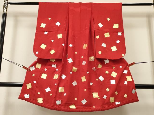 平和屋着物[]七五三　女の子　３歳　祝着　三つ身　破れ色紙散らし　金銀彩　逸品　DABA3978ma