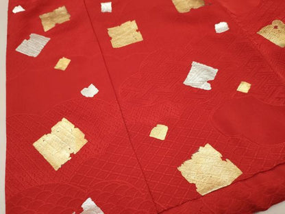 平和屋着物[]七五三　女の子　３歳　祝着　三つ身　破れ色紙散らし　金銀彩　逸品　DABA3978ma