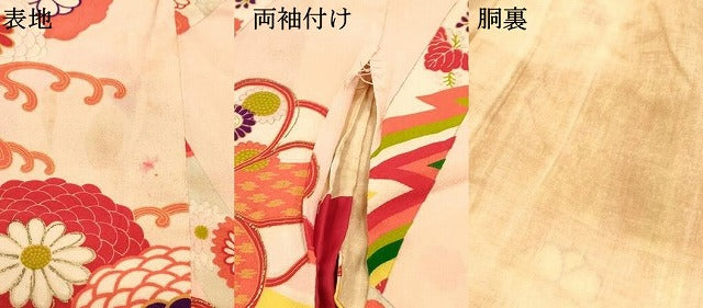 平和屋着物[]アンティーク　大正ロマン　七五三　女の子　７歳　祝着　四つ身　立波花文　金彩　逸品　DABA3979ma
