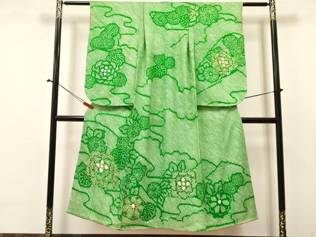 平和屋着物∵女の子 十三参り 子供 祝着 駒刺繍 絞り 草花文 逸品 DABA3981ma