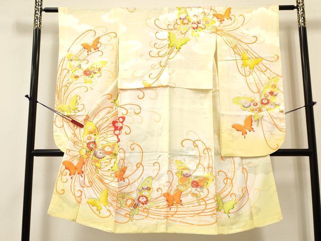 平和屋着物[]七五三 女の子 7歳 祝着 四つ身 御所車扇面花蝶文 暈し