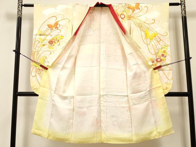 平和屋着物[]七五三　女の子　７歳　祝着　四つ身　駒刺繍　花蝶文　暈し染め　金彩　DABA3982ma