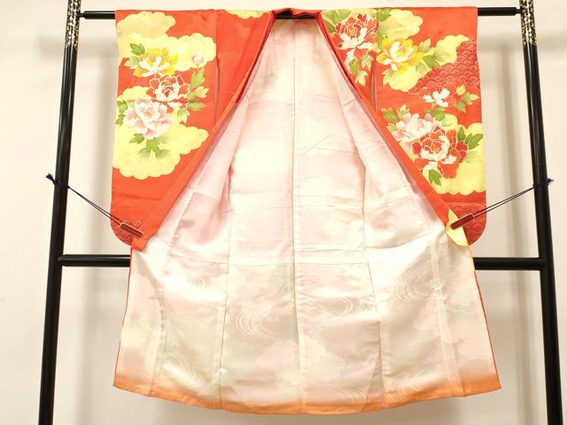 平和屋着物[]七五三　女の子　７歳　祝着　四つ身　駒刺繍　牡丹花文　金彩　逸品　DABA3983ma
