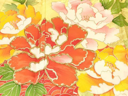 平和屋着物[]七五三　女の子　７歳　祝着　四つ身　駒刺繍　牡丹花文　金彩　逸品　DABA3983ma