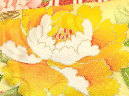 平和屋着物[]七五三　女の子　７歳　祝着　四つ身　駒刺繍　牡丹花文　金彩　逸品　DABA3983ma