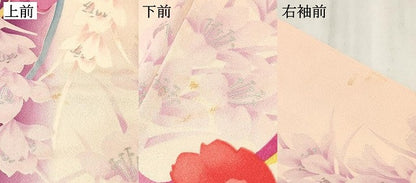 平和屋着物[]七五三　女の子　７歳　祝着　四つ身　草花文　暈し染め　銀彩　逸品　DABA3987ma