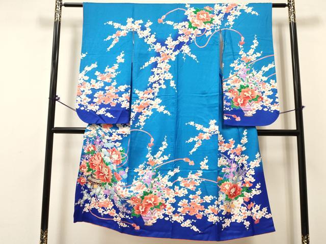 平和屋着物[]七五三　女の子　７歳　祝着　四つ身　駒刺繍　陶器花文　暈し染め　金彩　逸品　DABA3988ma