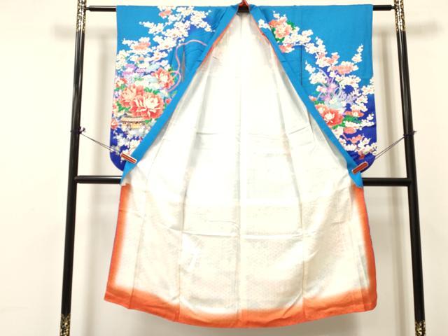 平和屋着物[]七五三　女の子　７歳　祝着　四つ身　駒刺繍　陶器花文　暈し染め　金彩　逸品　DABA3988ma