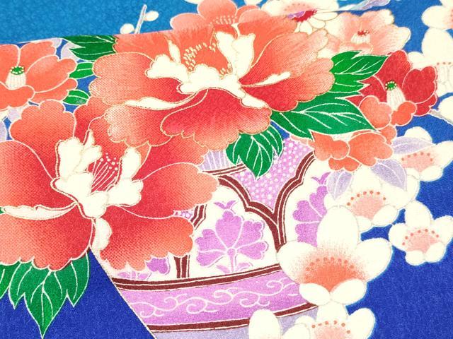 平和屋着物[]七五三　女の子　７歳　祝着　四つ身　駒刺繍　陶器花文　暈し染め　金彩　逸品　DABA3988ma