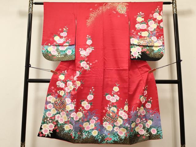 平和屋着物[]七五三　女の子　７歳　祝着　四つ身　鞠花文　金彩　逸品　DABA3989ma