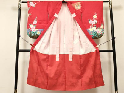 平和屋着物[]七五三　女の子　７歳　祝着　四つ身　鞠花文　金彩　逸品　DABA3989ma