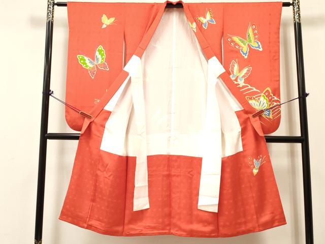 平和屋着物[]七五三　女の子　７歳　祝着　四つ身　流水舞蝶吉祥花文　金彩　大丸扱い　逸品　DABA3990ma