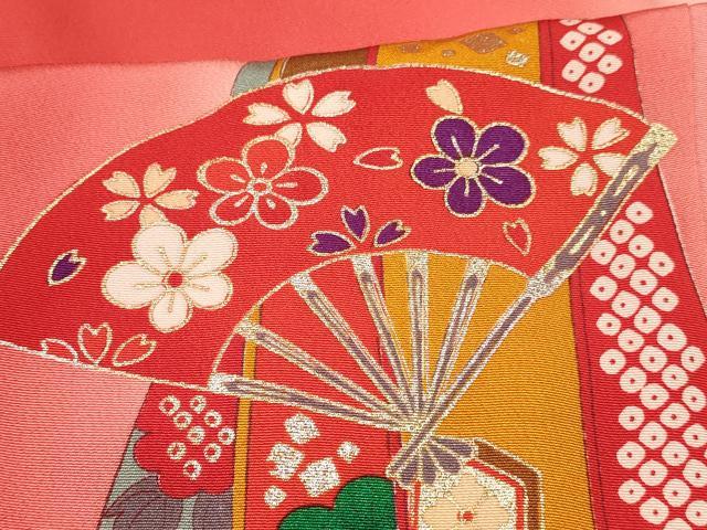 平和屋着物[]七五三　女の子　７歳　祝着　四つ身　束ね熨斗鈴扇面花文　暈し染め　金銀彩　逸品　DABA3991ma