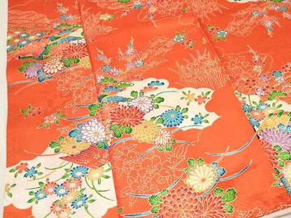 平和屋着物∵女の子　十三参り　子供　祝着　風景花文　逸品　DABA3992ma