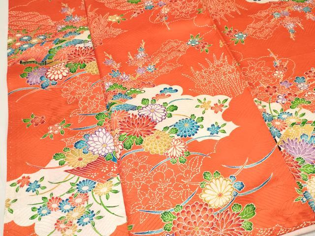 平和屋着物∵女の子　十三参り　子供　祝着　風景花文　逸品　DABA3992ma