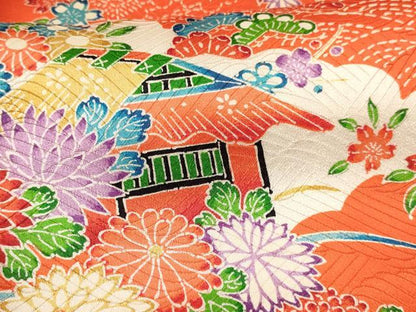 平和屋着物∵女の子　十三参り　子供　祝着　風景花文　逸品　DABA3992ma