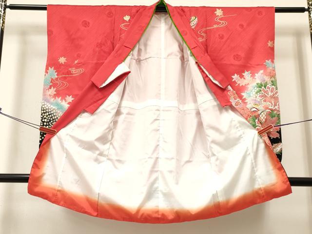 平和屋着物[]七五三　女の子　３歳　祝着　三つ身　駒刺繍　独楽 コマ　鞠　鴛鴦花蝶文　暈し染め　金銀彩　逸品　DABA3994ma