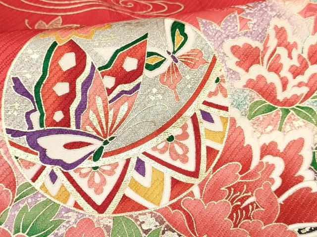 平和屋着物[]七五三　女の子　３歳　祝着　三つ身　駒刺繍　独楽 コマ　鞠　鴛鴦花蝶文　暈し染め　金銀彩　逸品　DABA3994ma