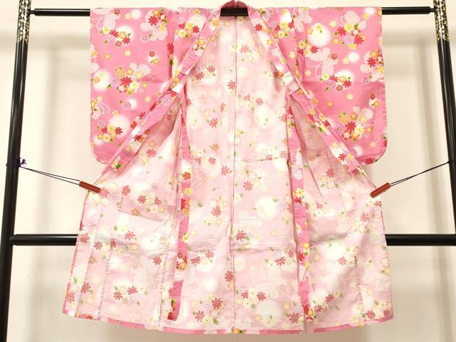 平和屋着物∴夏物 浴衣 女の子 ７歳 花蝶文 綿 逸品 DABA3996ma
