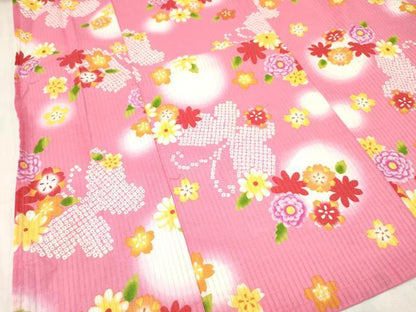 平和屋着物∴夏物 浴衣 女の子 ７歳 花蝶文 綿 逸品 DABA3996ma