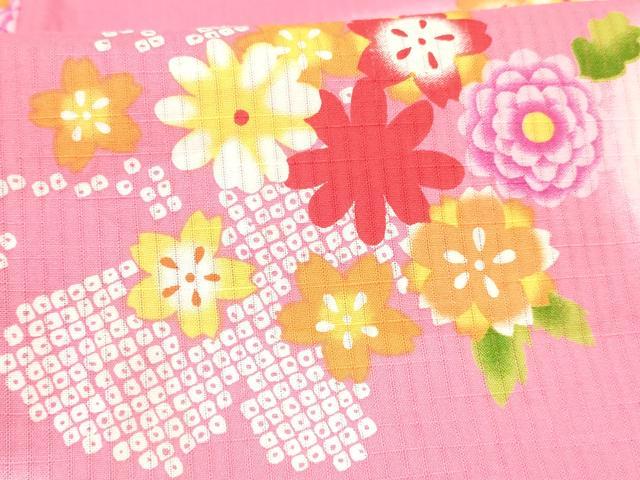 平和屋着物∴夏物 浴衣 女の子 ７歳 花蝶文 綿 逸品 DABA3996ma
