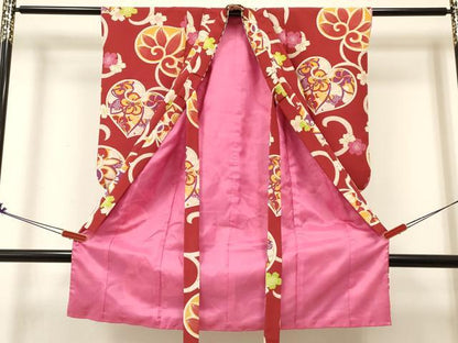 平和屋着物[]七五三　女の子　３歳　祝着　三つ身　花唐草文　洗える着物　DABA3997ma