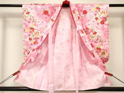 平和屋着物[]七五三　女の子　３歳　祝着　三つ身　草花文　暈し染め　金彩　DABA3999ma