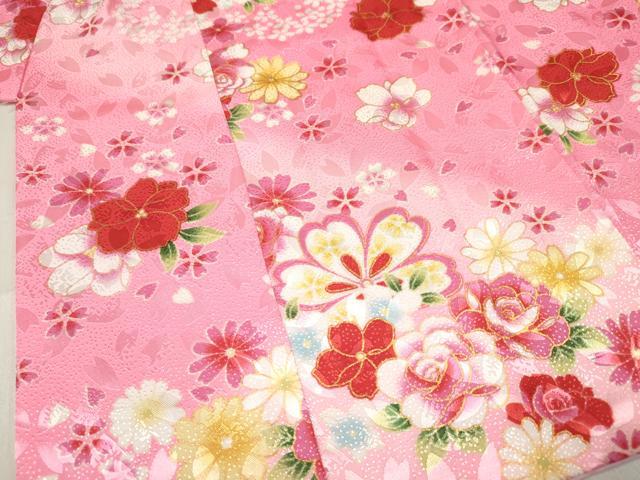 平和屋着物[]七五三　女の子　３歳　祝着　三つ身　草花文　暈し染め　金彩　DABA3999ma