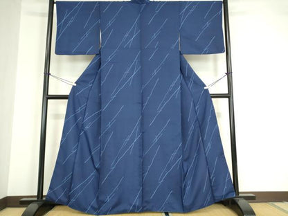 平和屋着物●藍染作家　喜多野良造　紬　萬葉の藍衣　変わり斜線文　反端付き　正絹　逸品　DABA4001az