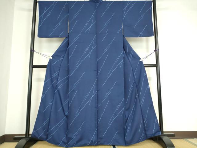 平和屋着物●藍染作家　喜多野良造　紬　萬葉の藍衣　変わり斜線文　反端付き　正絹　逸品　DABA4001az