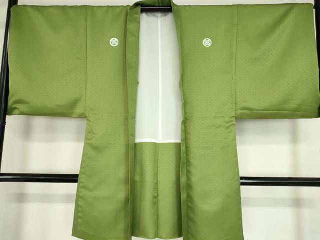 平和屋着物○男性 色紋付 長羽織セット 紗綾型地紋 青丹色