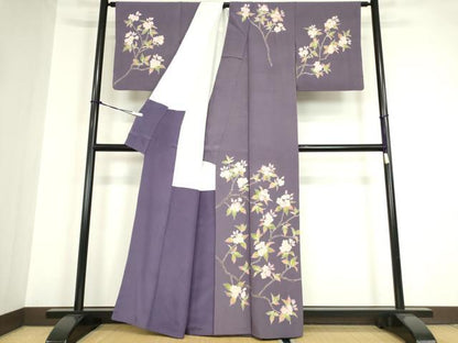 平和屋着物●手描き友禅作　腰原淳策　訪問着　刺繍　枝桜文　金彩　正絹　逸品　DABA4081az