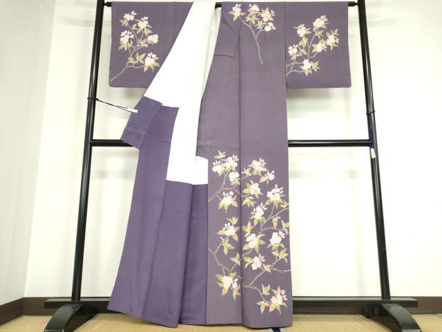平和屋着物●手描き友禅作　腰原淳策　訪問着　刺繍　枝桜文　金彩　正絹　逸品　DABA4081az