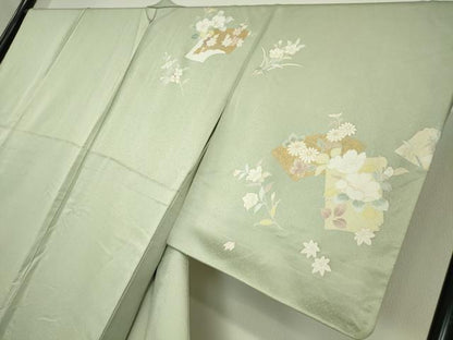 平和屋着物●訪問着　吉祥地紙花文　金彩　正絹　逸品　DABA4084az