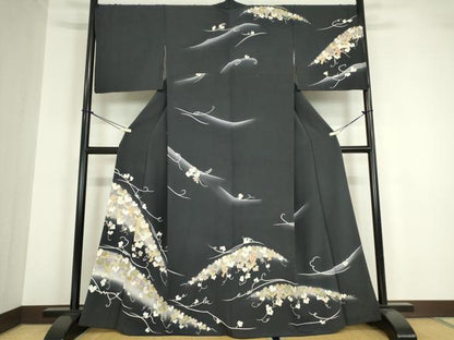 平和屋着物●訪問着　駒刺繍　葡萄蔦の葉文　暈し染め　金彩　京都きもの友禅扱い　正絹　逸品　DABA4086az