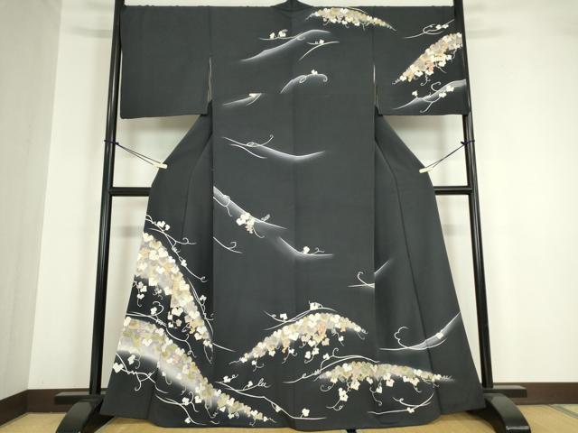 平和屋着物●訪問着　駒刺繍　葡萄蔦の葉文　暈し染め　金彩　京都きもの友禅扱い　正絹　逸品　DABA4086az