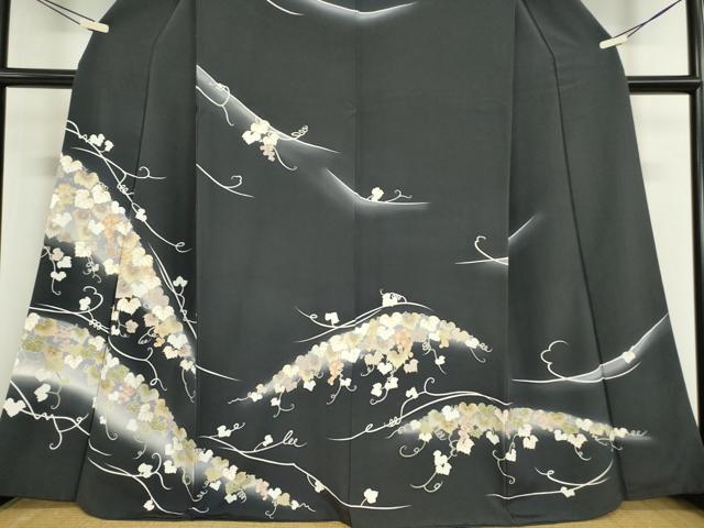 平和屋着物●訪問着　駒刺繍　葡萄蔦の葉文　暈し染め　金彩　京都きもの友禅扱い　正絹　逸品　DABA4086az