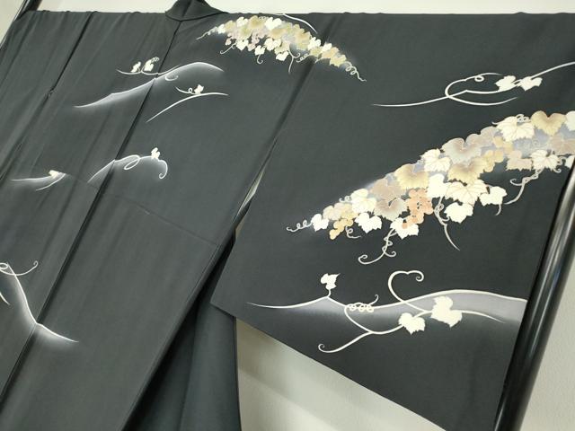 平和屋着物●訪問着　駒刺繍　葡萄蔦の葉文　暈し染め　金彩　京都きもの友禅扱い　正絹　逸品　DABA4086az