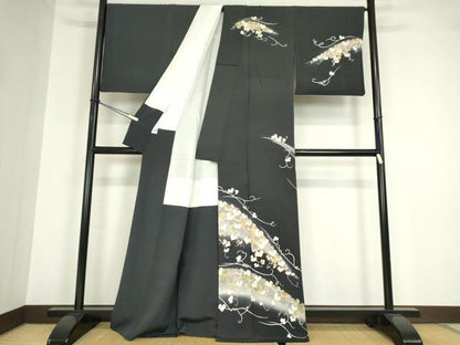 平和屋着物●訪問着　駒刺繍　葡萄蔦の葉文　暈し染め　金彩　京都きもの友禅扱い　正絹　逸品　DABA4086az