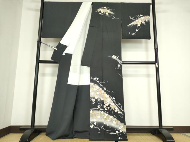 平和屋着物●訪問着　駒刺繍　葡萄蔦の葉文　暈し染め　金彩　京都きもの友禅扱い　正絹　逸品　DABA4086az