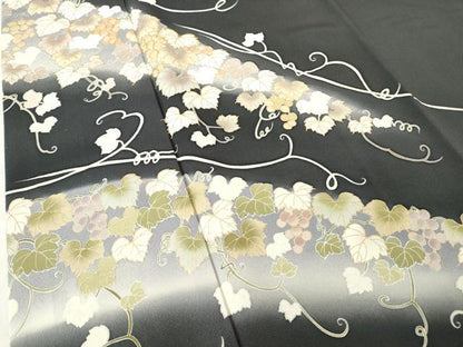 平和屋着物●訪問着　駒刺繍　葡萄蔦の葉文　暈し染め　金彩　京都きもの友禅扱い　正絹　逸品　DABA4086az
